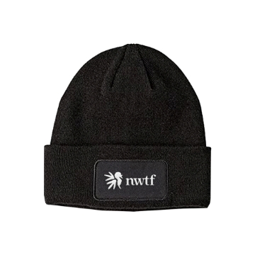 Black Patch Beanie Product Image on white background	