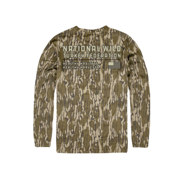 Image of a camo long sleeve shirt with NWTF branding on it