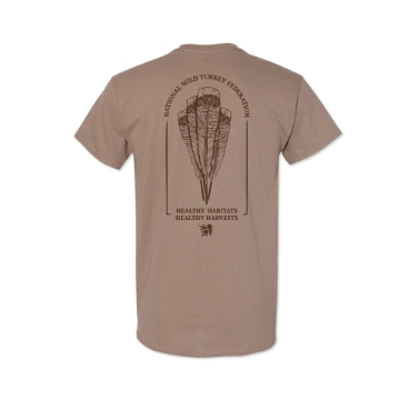 NWTF Brown Turkey Feather Tee Front Image on white background