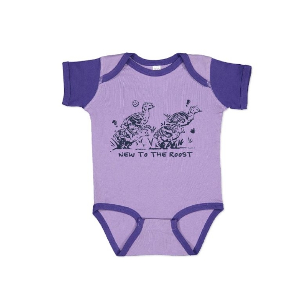 NWTF Purple Onesie Front Image on white background